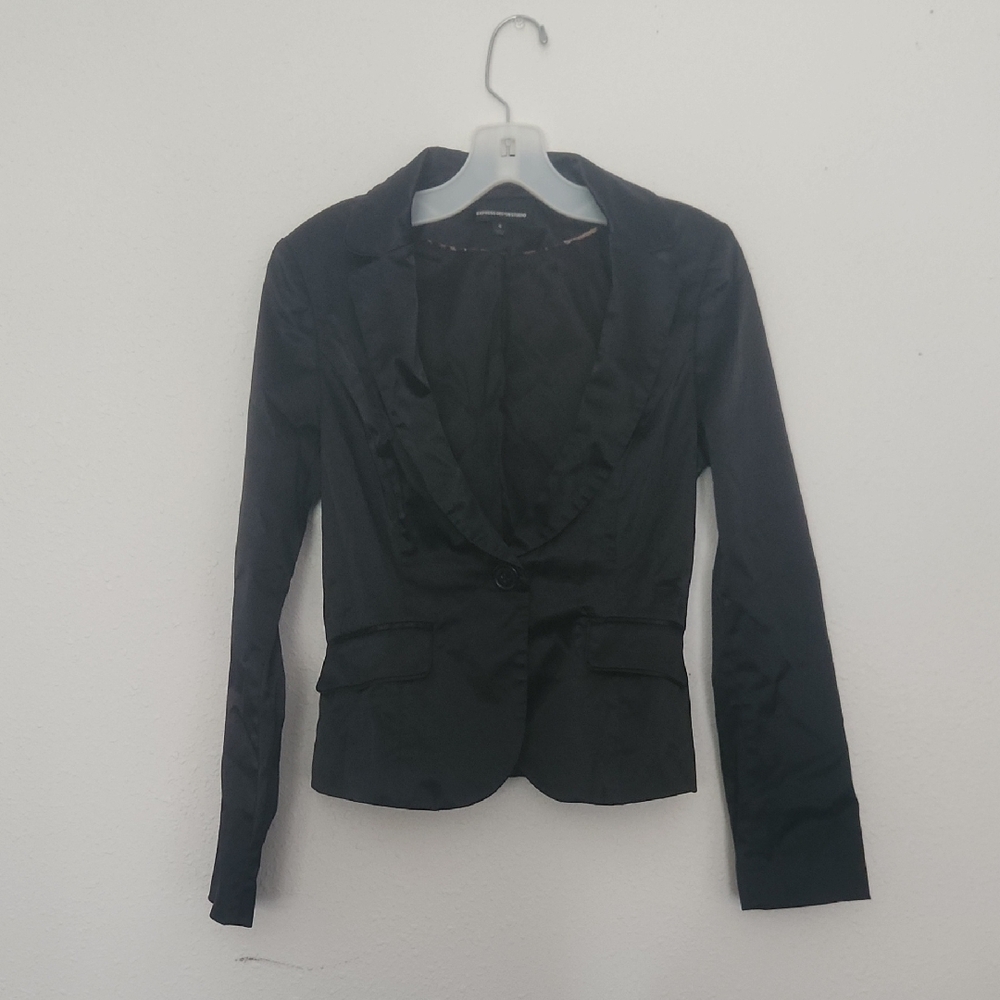 🌞2/$30 // EXPRESS DESIGN STUDIO: Black Satin Blazer - Picture 3 of 8